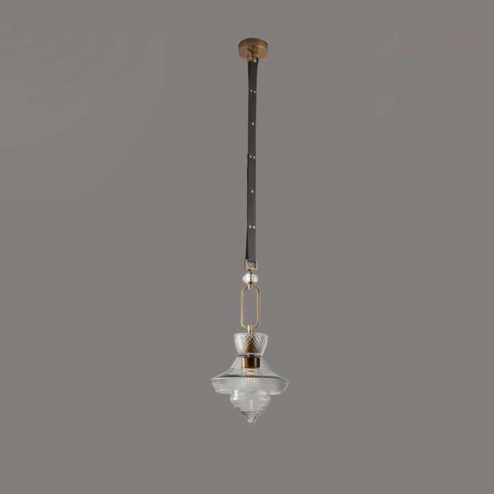 Contemporary Industrial Round Triangle Cone Ring Crystal Glass Iron Leather 1-Light Pendant Light For Living Room