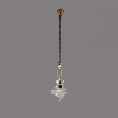 Suspension Luminaire Contemporain Industriel Triangle Rond Cône Anneau Cristal Verre Fer Cuir 1-Lumière Pour Salon 
