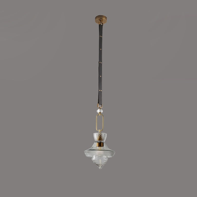 Suspension Luminaire Contemporain Industriel Triangle Rond Cône Anneau Cristal Verre Fer Cuir 1-Lumière Pour Salon 