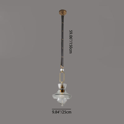 Suspension Luminaire Contemporain Industriel Triangle Rond Cône Anneau Cristal Verre Fer Cuir 1-Lumière Pour Salon 