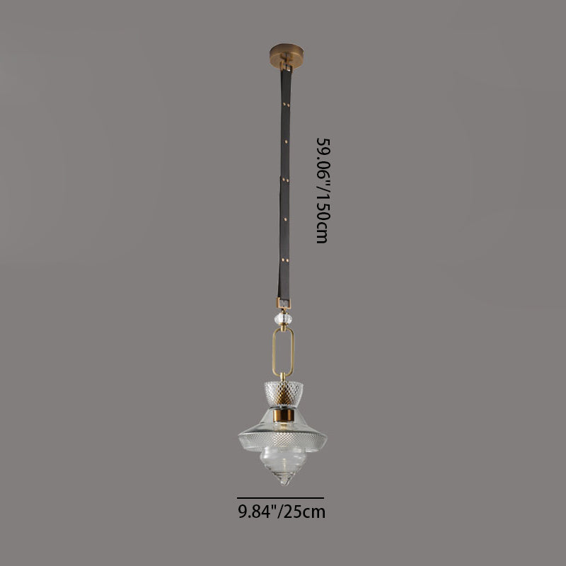 Suspension Luminaire Contemporain Industriel Triangle Rond Cône Anneau Cristal Verre Fer Cuir 1-Lumière Pour Salon 