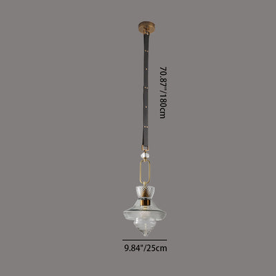Suspension Luminaire Contemporain Industriel Triangle Rond Cône Anneau Cristal Verre Fer Cuir 1-Lumière Pour Salon 