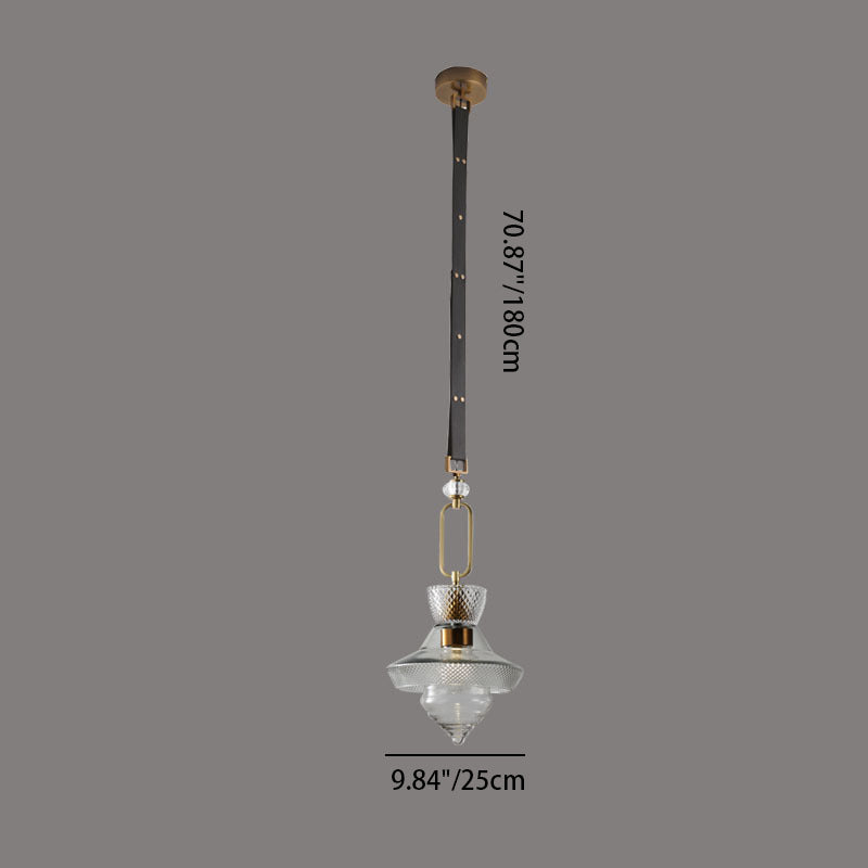 Suspension Luminaire Contemporain Industriel Triangle Rond Cône Anneau Cristal Verre Fer Cuir 1-Lumière Pour Salon 