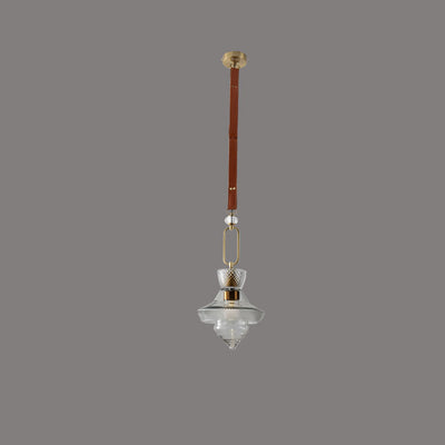 Suspension Luminaire Contemporain Industriel Triangle Rond Cône Anneau Cristal Verre Fer Cuir 1-Lumière Pour Salon 