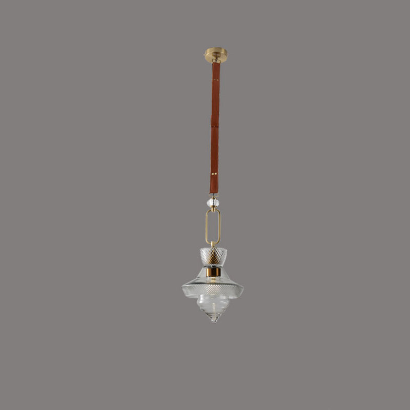 Suspension Luminaire Contemporain Industriel Triangle Rond Cône Anneau Cristal Verre Fer Cuir 1-Lumière Pour Salon 