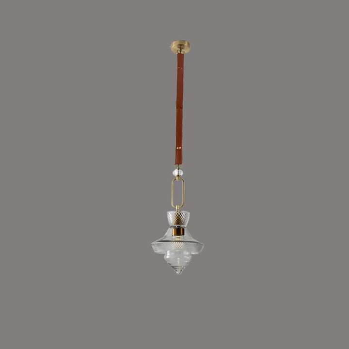 Contemporary Industrial Round Triangle Cone Ring Crystal Glass Iron Leather 1-Light Pendant Light For Living Room