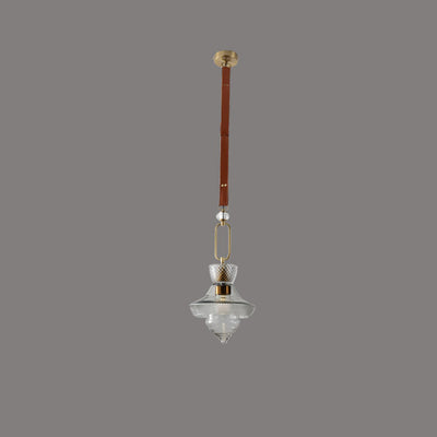 Suspension Luminaire Contemporain Industriel Triangle Rond Cône Anneau Cristal Verre Fer Cuir 1-Lumière Pour Salon 