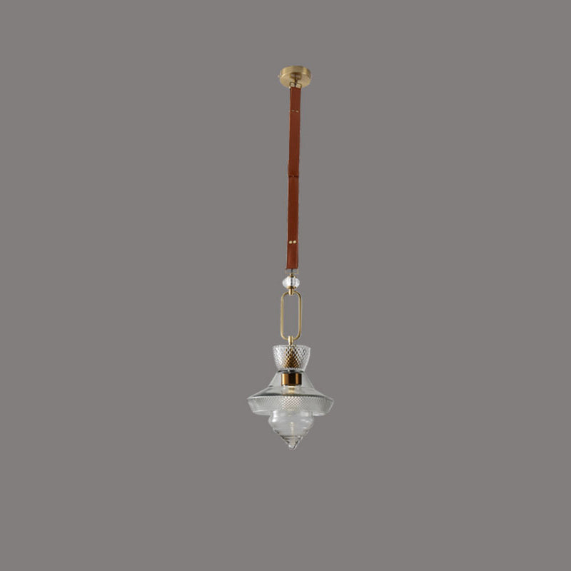 Suspension Luminaire Contemporain Industriel Triangle Rond Cône Anneau Cristal Verre Fer Cuir 1-Lumière Pour Salon 