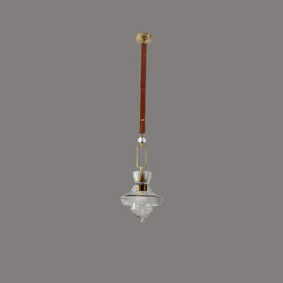 Suspension Luminaire Contemporain Industriel Triangle Rond Cône Anneau Cristal Verre Fer Cuir 1-Lumière Pour Salon 