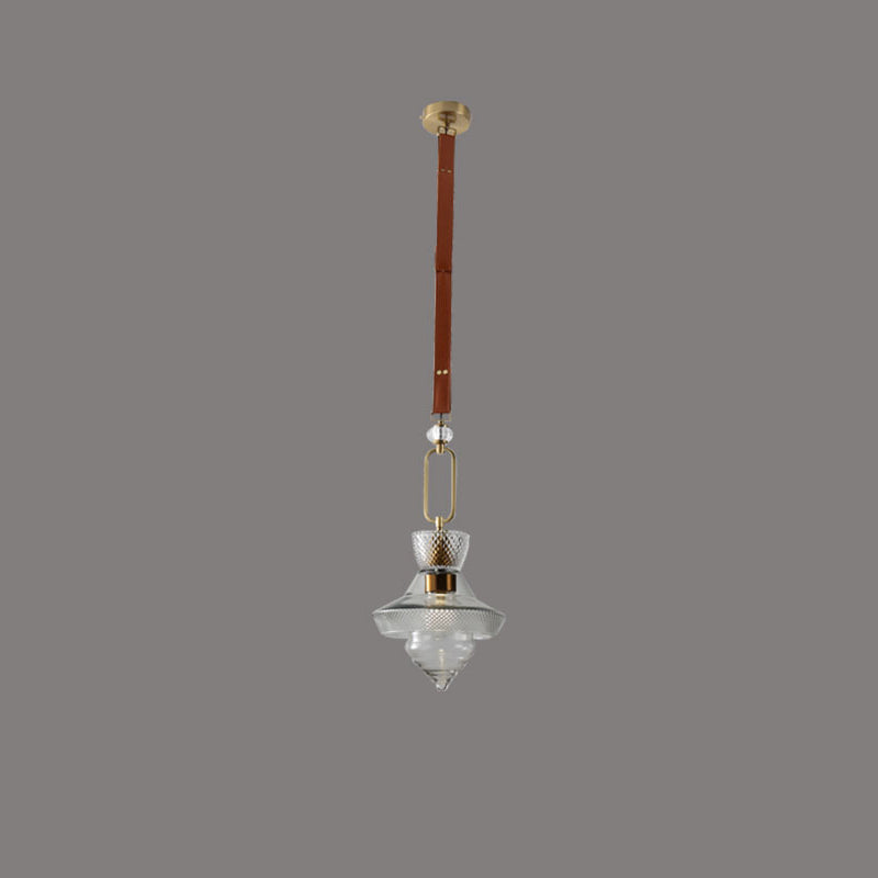 Suspension Luminaire Contemporain Industriel Triangle Rond Cône Anneau Cristal Verre Fer Cuir 1-Lumière Pour Salon 