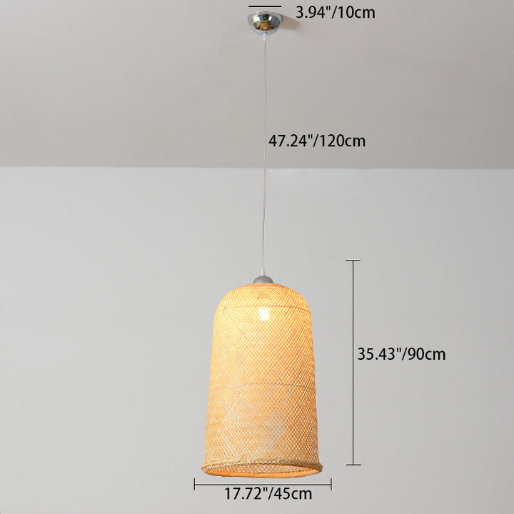 Traditionelle chinesische Zylinder-Hängeluhr Bambus Eisen 1-Licht Pendelleuchte für Wohnzimmer 