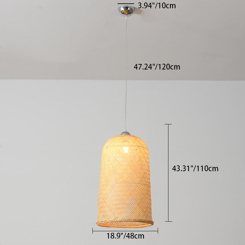 Traditionelle chinesische Zylinder-Hängeluhr Bambus Eisen 1-Licht Pendelleuchte für Wohnzimmer 
