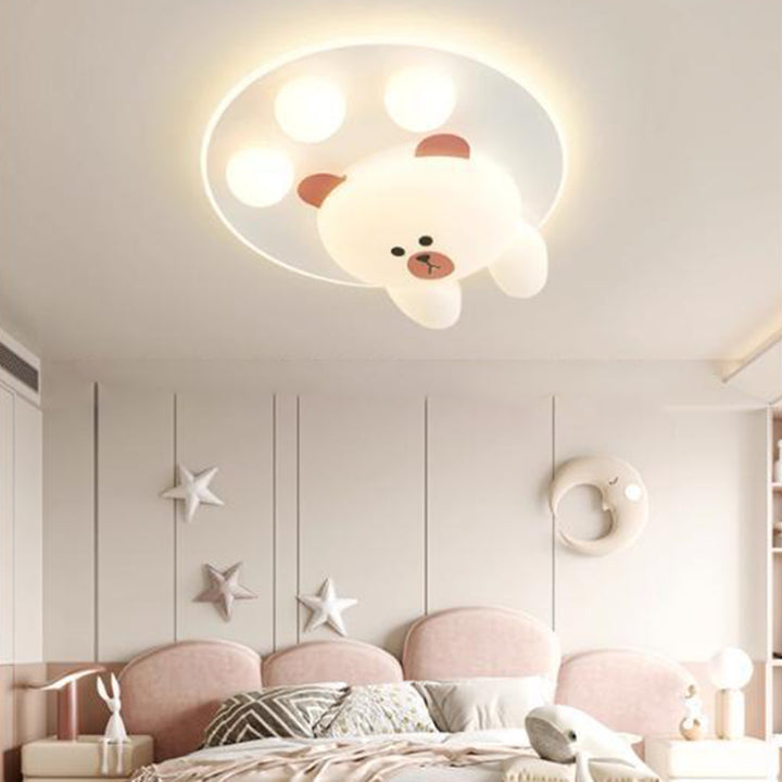 Lustre LED encastré rond en fer PE avec ours de dessin animé Art déco moderne pour chambre d'enfant 