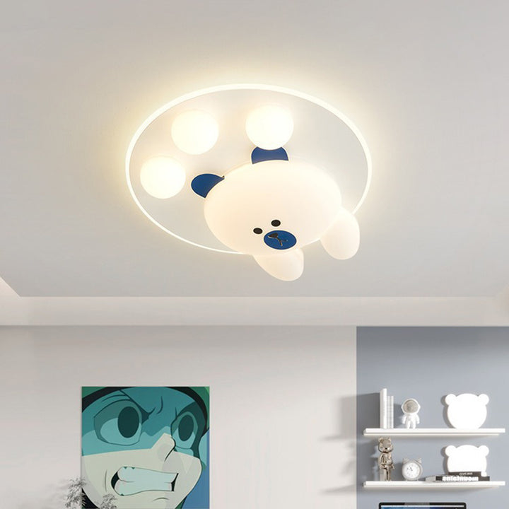Lustre LED encastré rond en fer PE avec ours de dessin animé Art déco moderne pour chambre d'enfant 