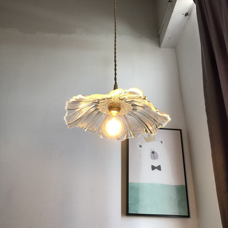 Contemporary Scandinavian Flowers Petals Irregular Round Glass Iron 1-Light Pendant Light For Living Room