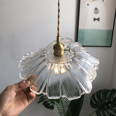 Contemporary Scandinavian Flowers Petals Irregular Round Glass Iron 1-Light Pendant Light For Living Room