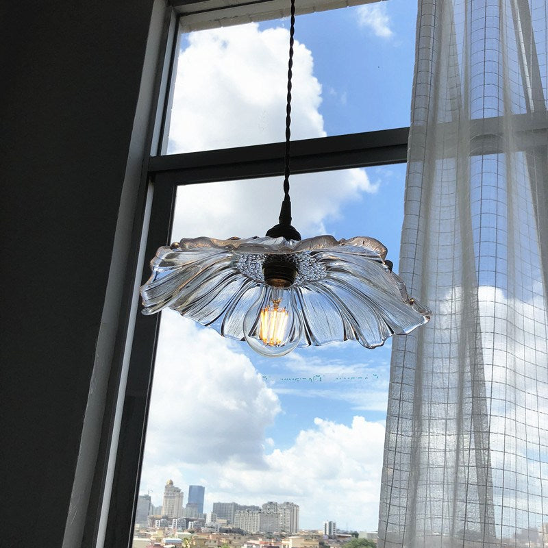 Contemporary Scandinavian Flowers Petals Irregular Round Glass Iron 1-Light Pendant Light For Living Room