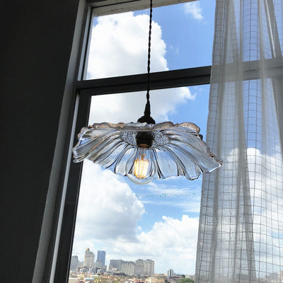 Contemporary Scandinavian Flowers Petals Irregular Round Glass Iron 1-Light Pendant Light For Living Room