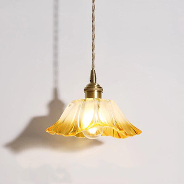 Contemporary Scandinavian Flowers Petals Irregular Round Glass Iron 1-Light Pendant Light For Living Room