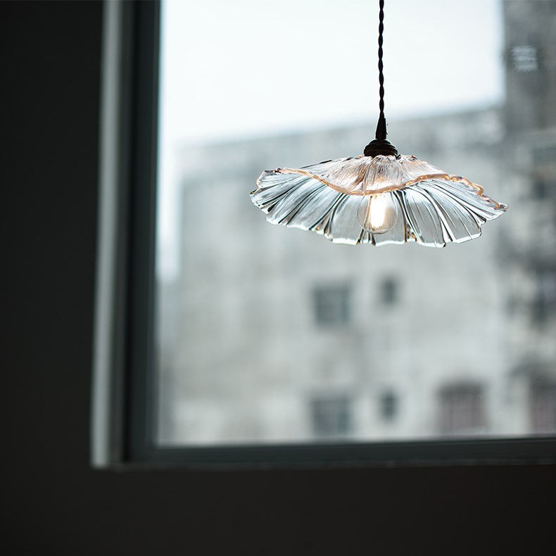 Contemporary Scandinavian Flowers Petals Irregular Round Glass Iron 1-Light Pendant Light For Living Room