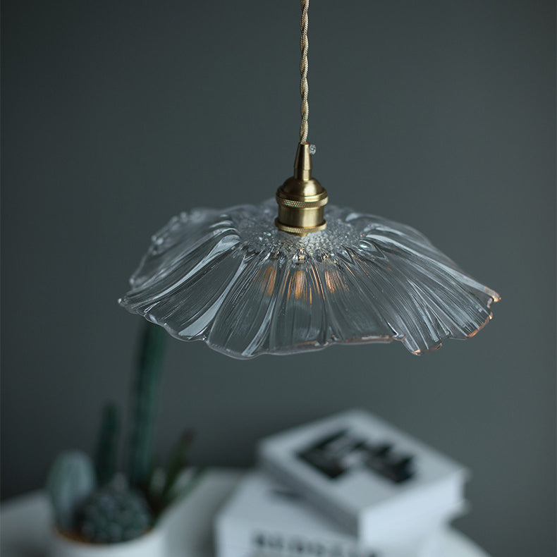Contemporary Scandinavian Flowers Petals Irregular Round Glass Iron 1-Light Pendant Light For Living Room
