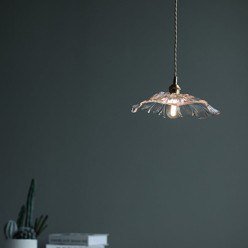 Contemporary Scandinavian Flowers Petals Irregular Round Glass Iron 1-Light Pendant Light For Living Room
