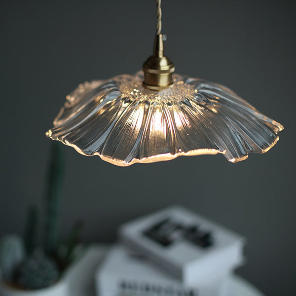 Contemporary Scandinavian Flowers Petals Irregular Round Glass Iron 1-Light Pendant Light For Living Room