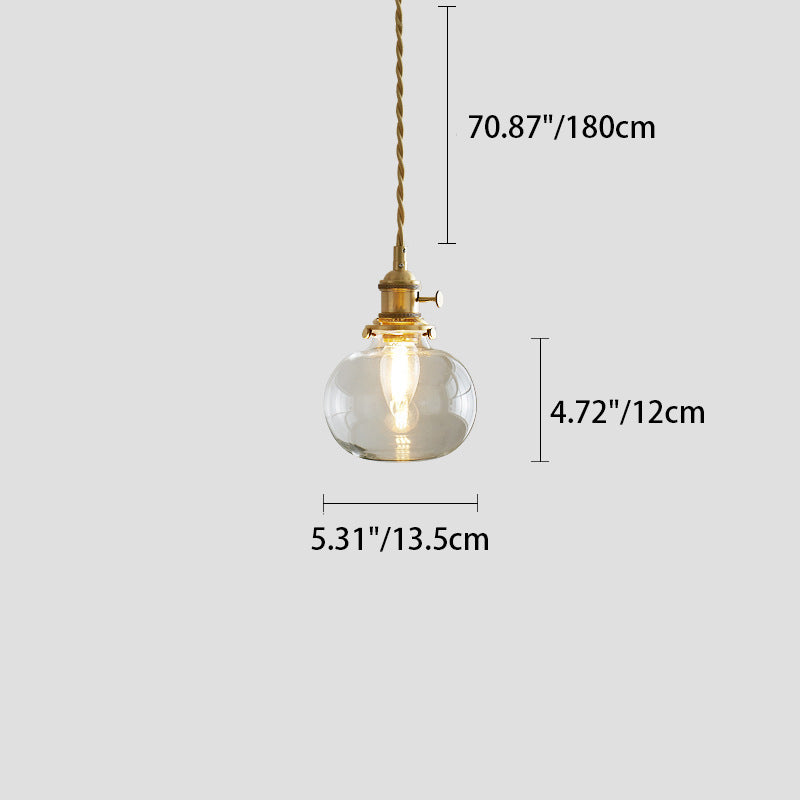 Lustre suspendu contemporain nordique en verre avec boule cylindrique en laiton à 1 lumière pour salon 