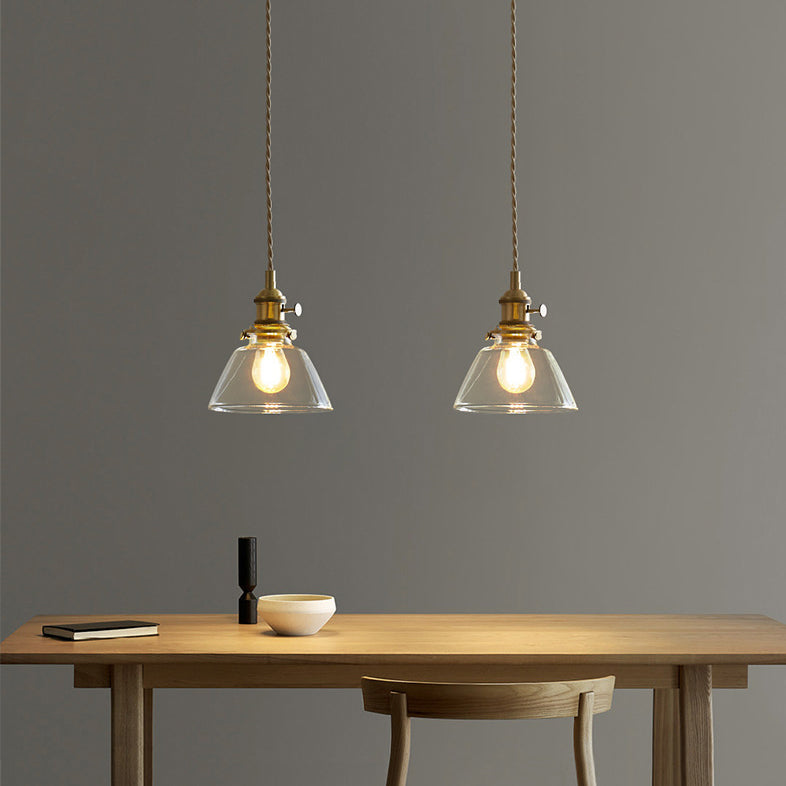 Lustre suspendu contemporain nordique en verre avec boule cylindrique en laiton à 1 lumière pour salon 