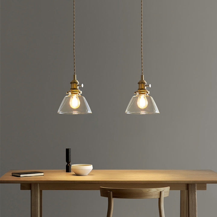 Lustre suspendu contemporain nordique en verre avec boule cylindrique en laiton à 1 lumière pour salon 