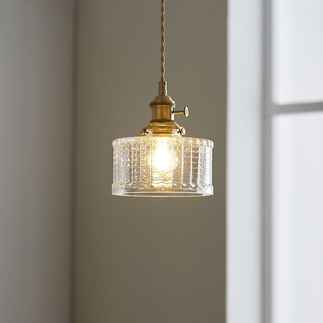 Lustre suspendu contemporain nordique en verre avec boule cylindrique en laiton à 1 lumière pour salon 