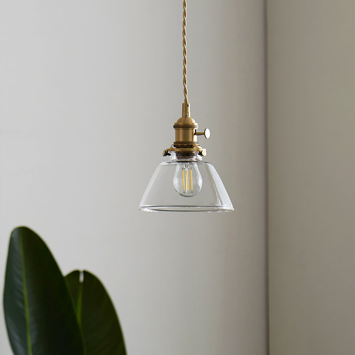 Lustre suspendu contemporain nordique en verre avec boule cylindrique en laiton à 1 lumière pour salon 