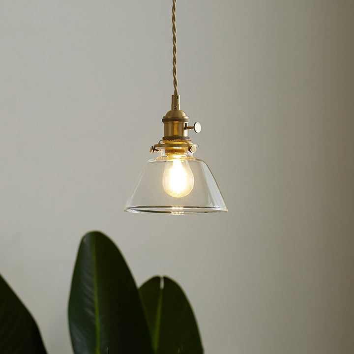 Lustre suspendu contemporain nordique en verre avec boule cylindrique en laiton à 1 lumière pour salon 