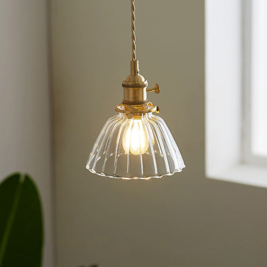 Lustre suspendu contemporain nordique en verre avec boule cylindrique en laiton à 1 lumière pour salon 