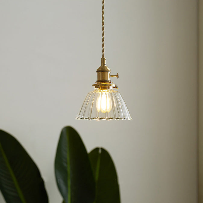 Lustre suspendu contemporain nordique en verre avec boule cylindrique en laiton à 1 lumière pour salon 