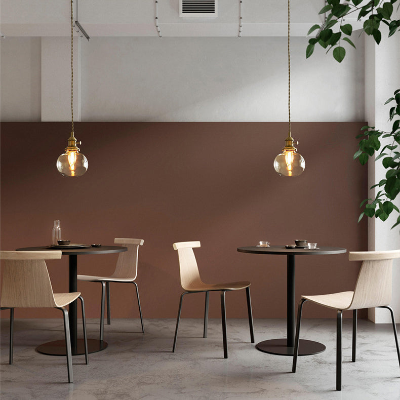 Lustre suspendu contemporain nordique en verre avec boule cylindrique en laiton à 1 lumière pour salon 