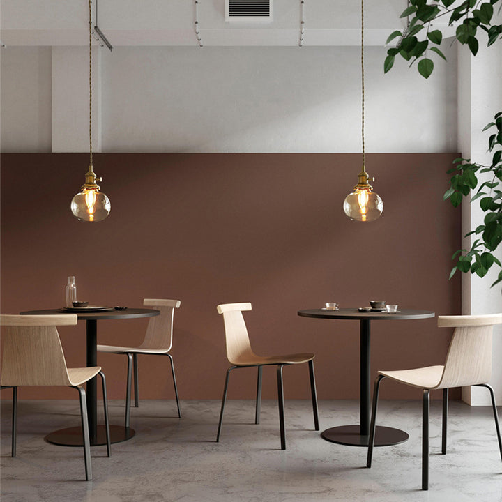 Lustre suspendu contemporain nordique en verre avec boule cylindrique en laiton à 1 lumière pour salon 