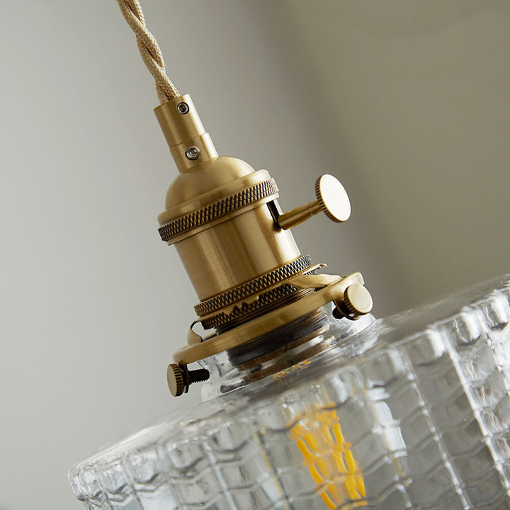 Lustre suspendu contemporain nordique en verre avec boule cylindrique en laiton à 1 lumière pour salon 