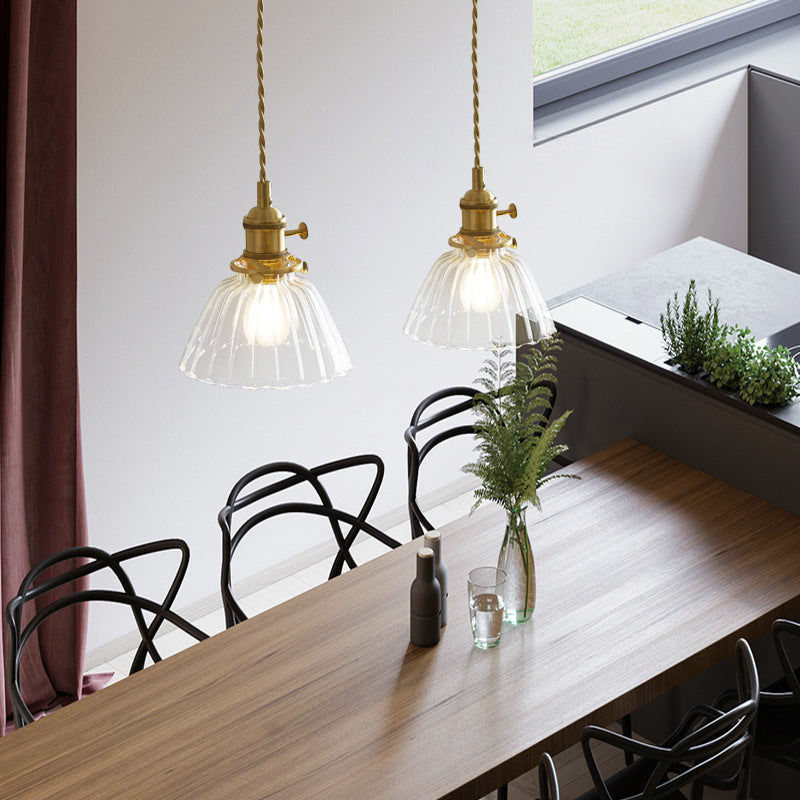 Lustre suspendu contemporain nordique en verre avec boule cylindrique en laiton à 1 lumière pour salon 