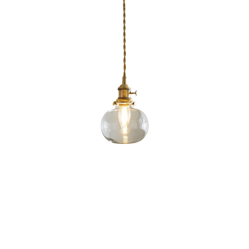Lustre suspendu contemporain nordique en verre avec boule cylindrique en laiton à 1 lumière pour salon 