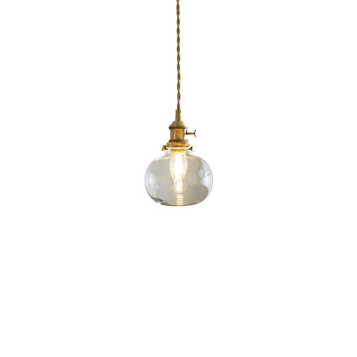Lustre suspendu contemporain nordique en verre avec boule cylindrique en laiton à 1 lumière pour salon 