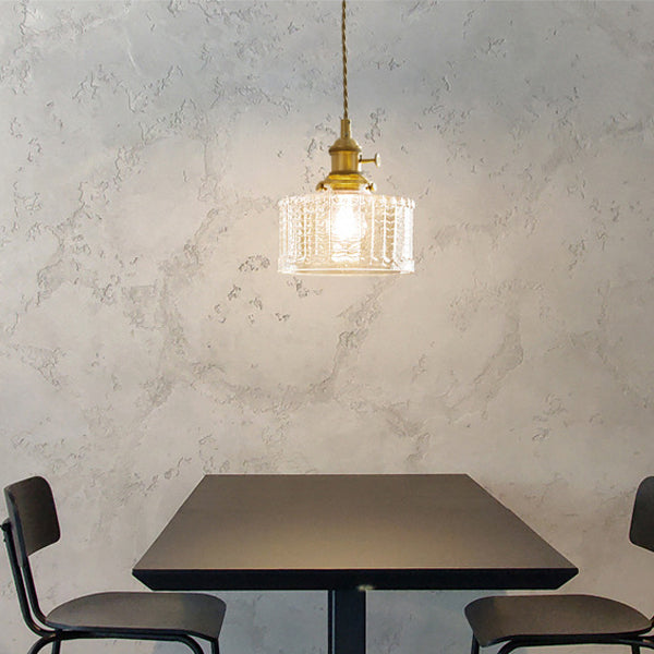 Lustre suspendu contemporain nordique en verre avec boule cylindrique en laiton à 1 lumière pour salon 