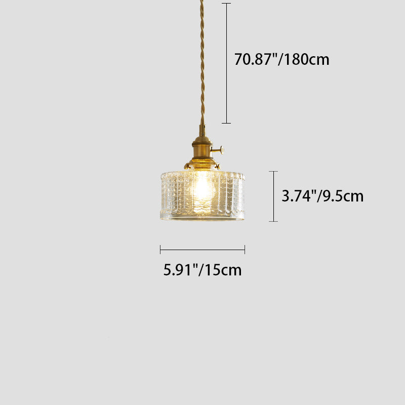 Lustre suspendu contemporain nordique en verre avec boule cylindrique en laiton à 1 lumière pour salon 
