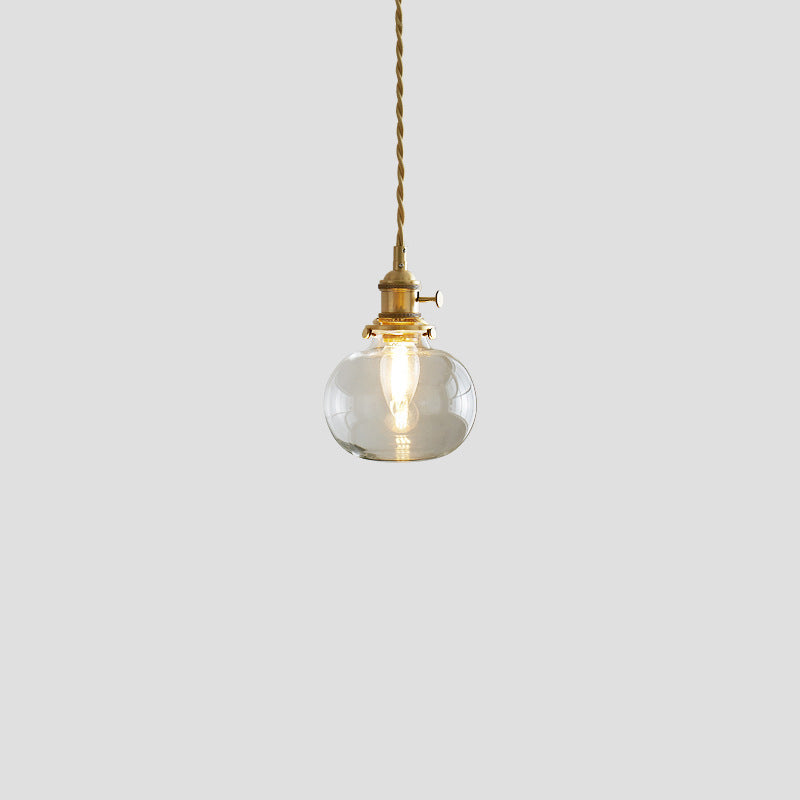 Lustre suspendu contemporain nordique en verre avec boule cylindrique en laiton à 1 lumière pour salon 