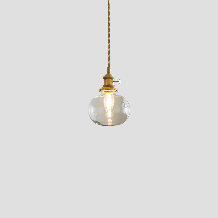 Lustre suspendu contemporain nordique en verre avec boule cylindrique en laiton à 1 lumière pour salon 