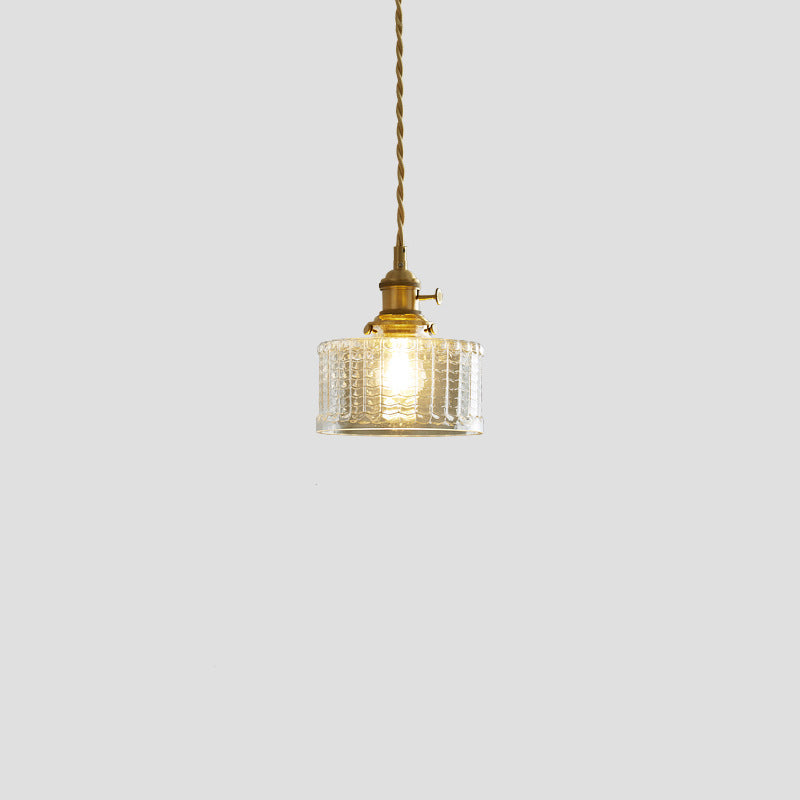 Lustre suspendu contemporain nordique en verre avec boule cylindrique en laiton à 1 lumière pour salon 