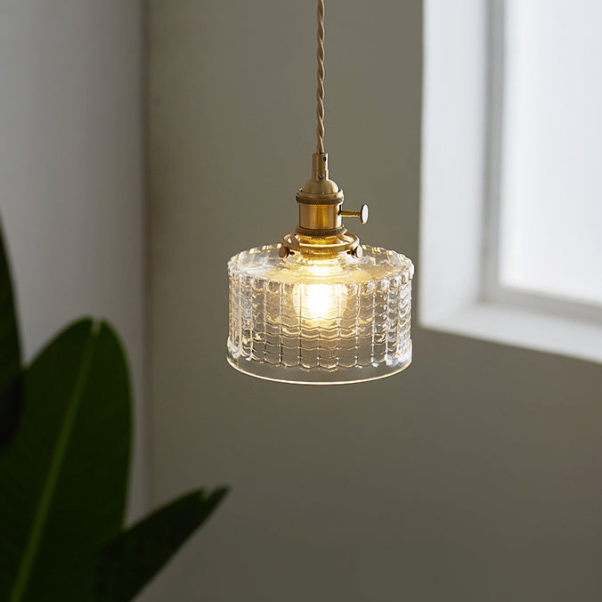 Lustre suspendu contemporain nordique en verre avec boule cylindrique en laiton à 1 lumière pour salon 