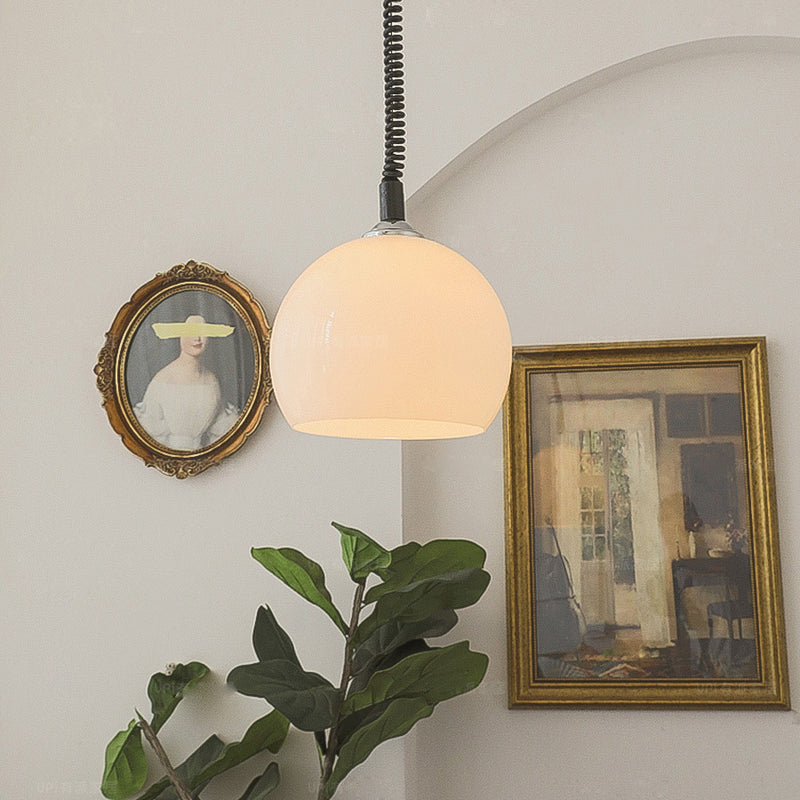 Lámpara colgante de 1 luz de hierro, vidrio, tambor redondo y minimalista moderna para sala de estar 