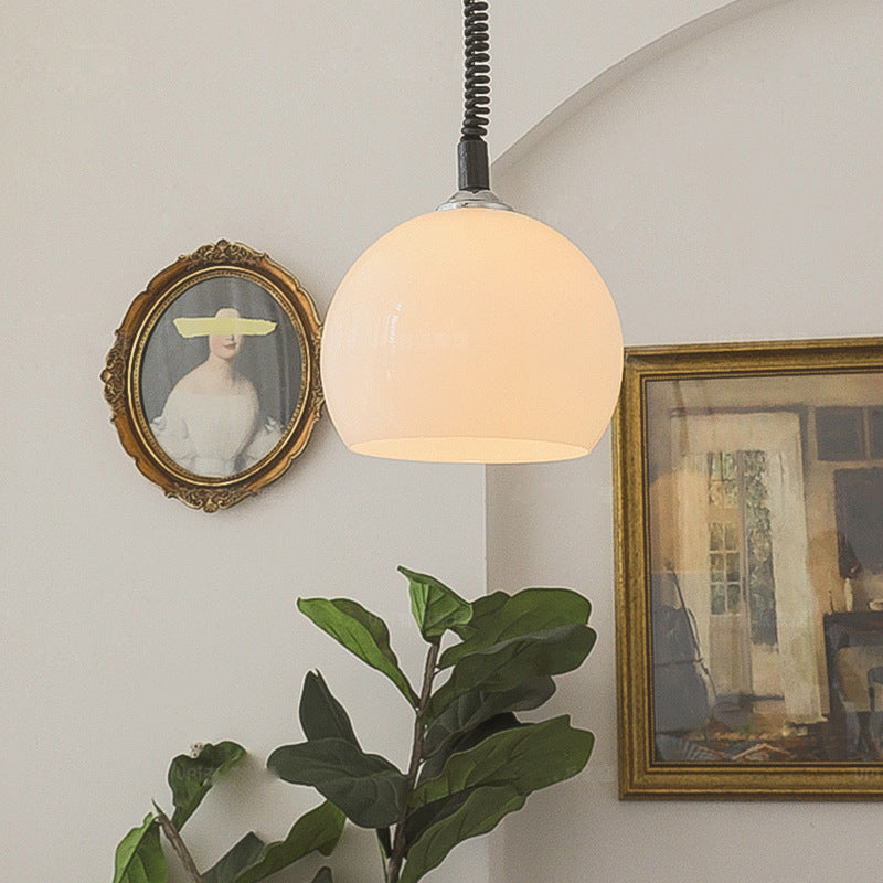 Lámpara colgante de 1 luz de hierro, vidrio, tambor redondo y minimalista moderna para sala de estar 