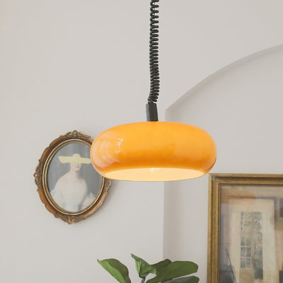 Lámpara colgante de 1 luz de hierro, vidrio, tambor redondo y minimalista moderna para sala de estar 
